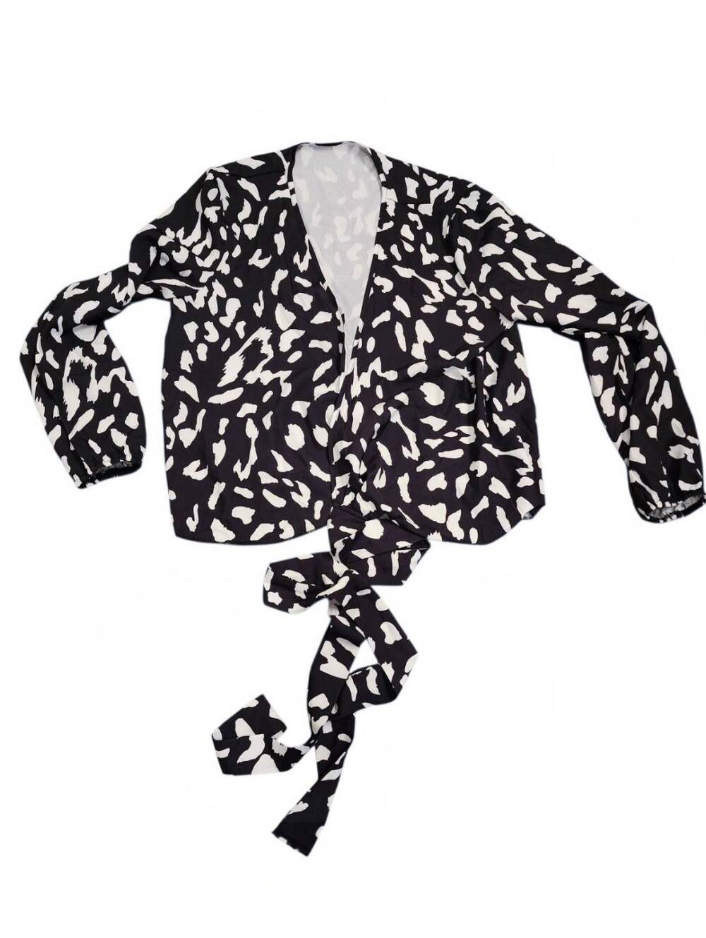 Women's Black & White Tie-Front Blouse